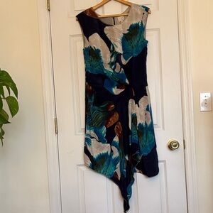 Anthropologie Asymmetrical Dress in Blue and Brown Floral